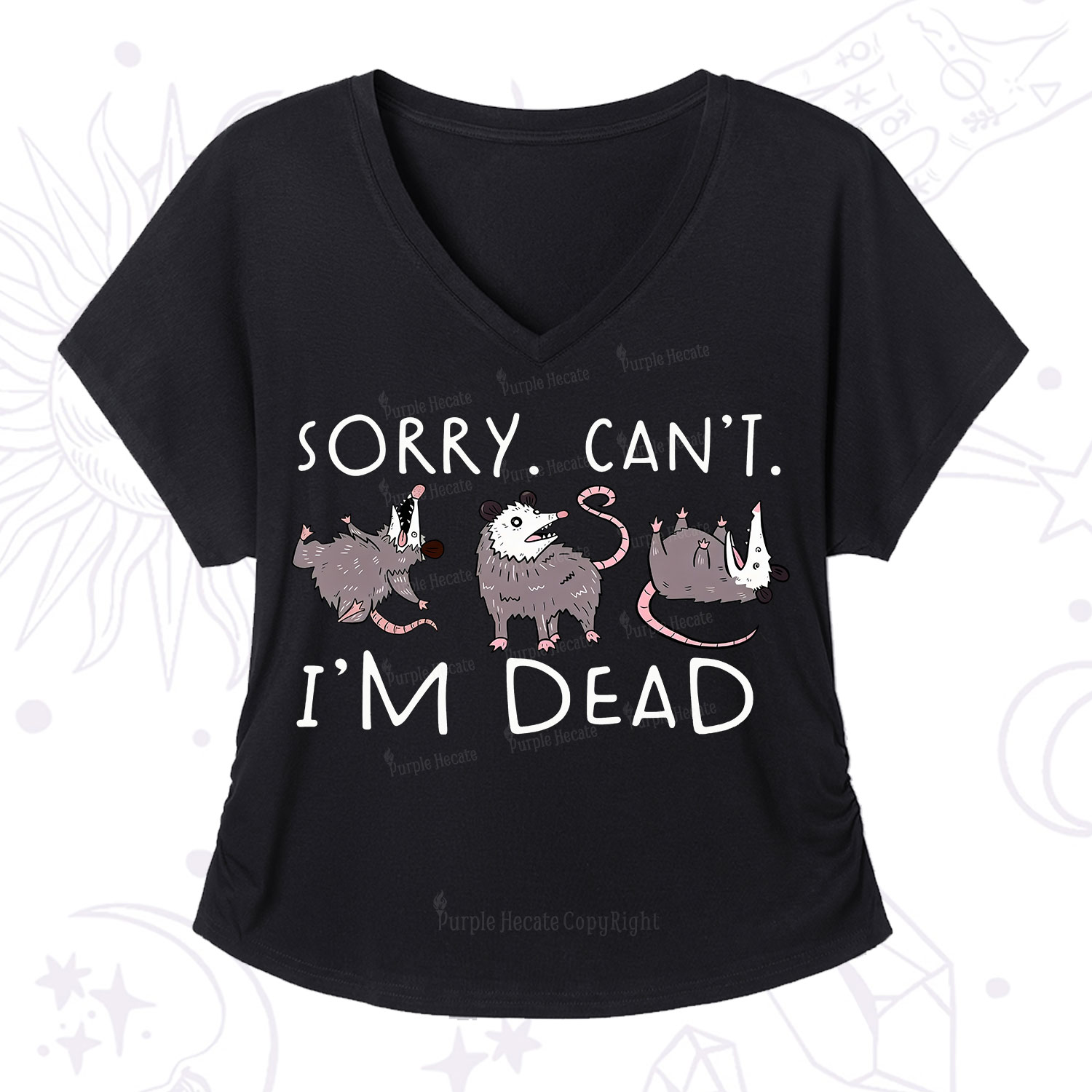 Purplehecate Funny Possum Sorry I Can't I'm Dead V-Neck T-Shirt