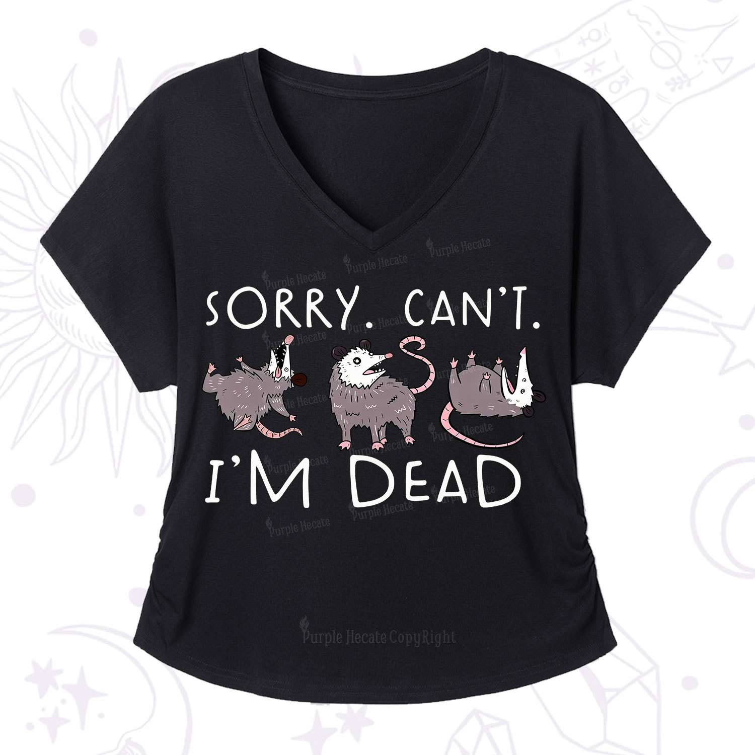 Purplehecate Funny Possum Sorry I Can't I'm Dead V-Neck T-Shirt