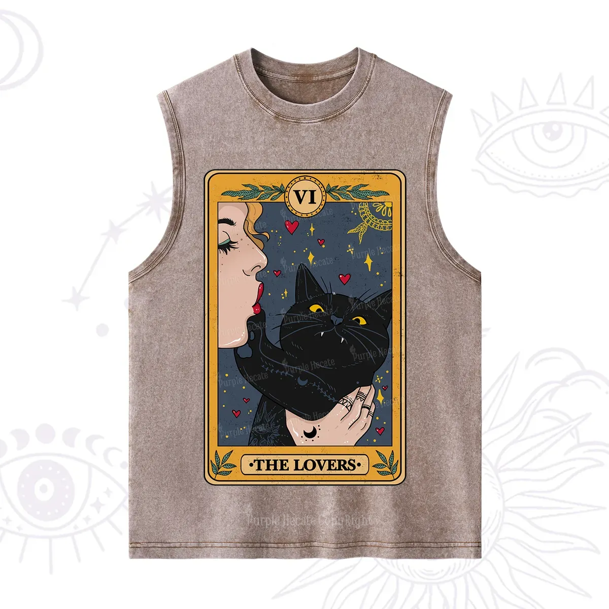 Purplehecate The Lovers Cat Tarot Washed Tank