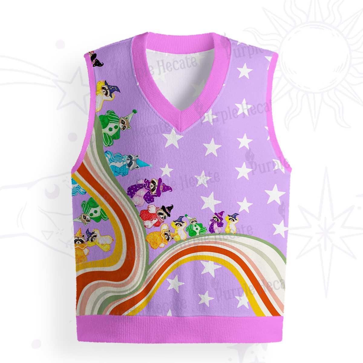 Purplehecate Rainbow Raccoon Star Ugly Sweater Vest