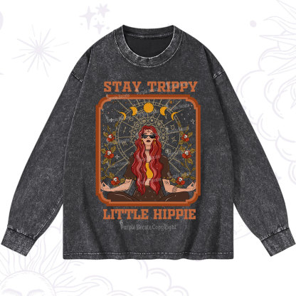 Purplehecate Stay Trippy Little Witchy Hippie Washed Long Sleeve Shirt