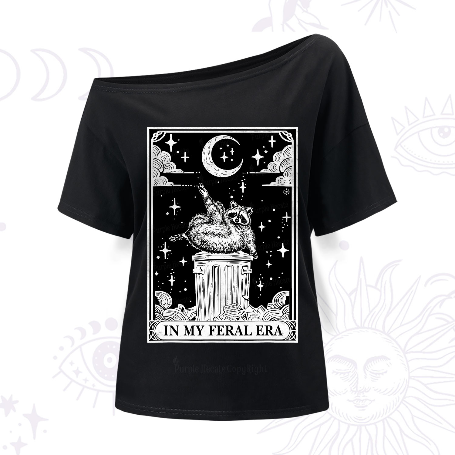 Purplehecate In My Feral Era Raccoon Tarot One Shoulder T-Shirt