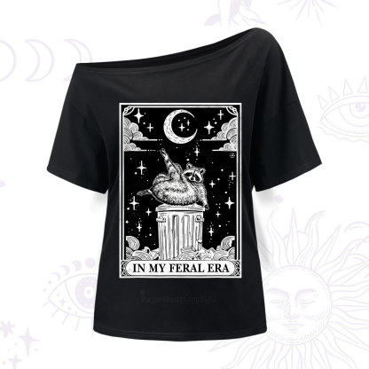 Purplehecate In My Feral Era Raccoon Tarot One Shoulder T-Shirt
