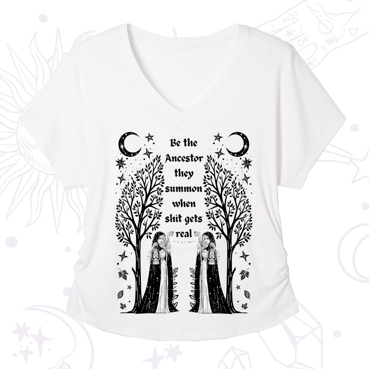 Purplehecate Be The Ancestor They Summon When Shit Gets Real V-Neck T-Shirt