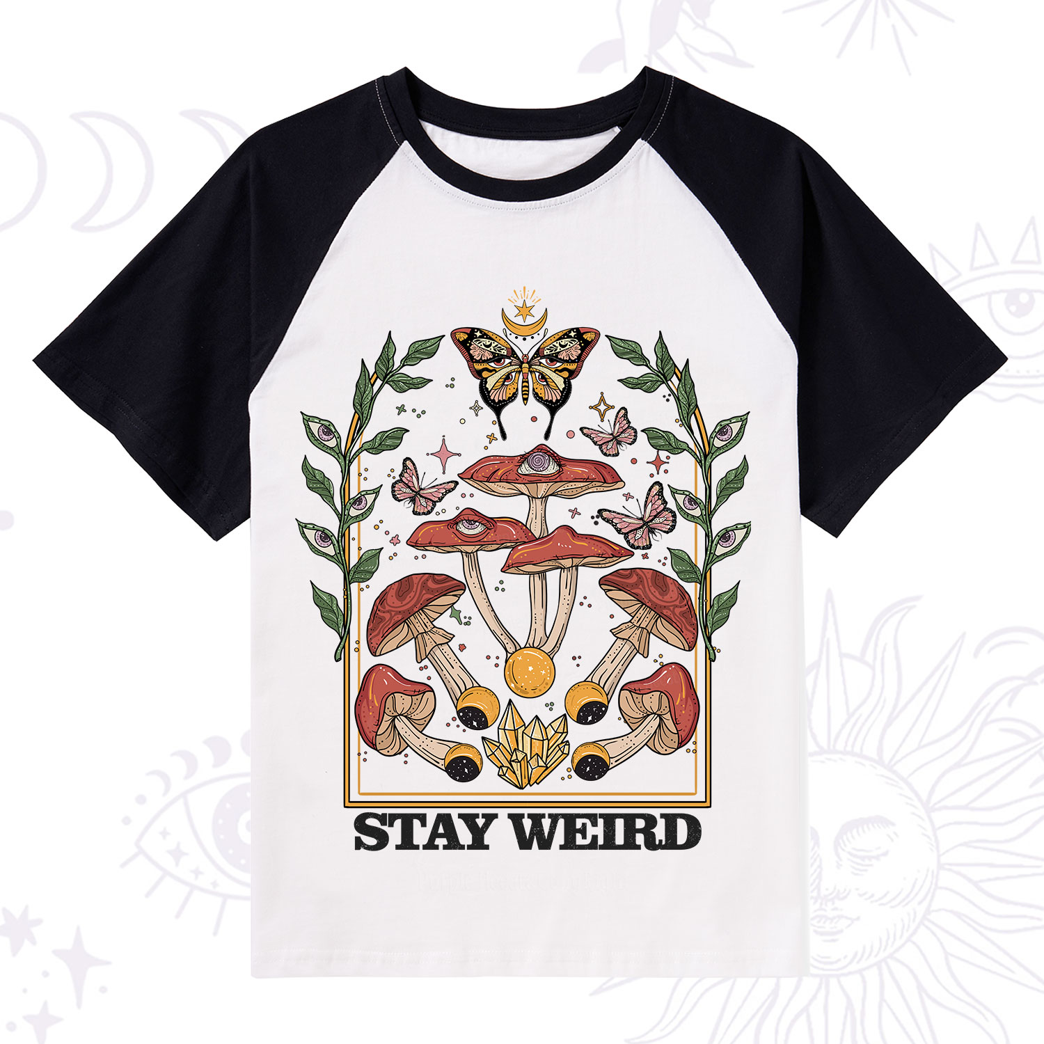 Purplehecate Stay Weird Raglan Short Sleeve T‑Shirt