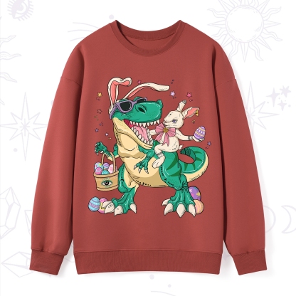 Purplehecate Easter Bunny Riding Dinosaur Sweatshirt