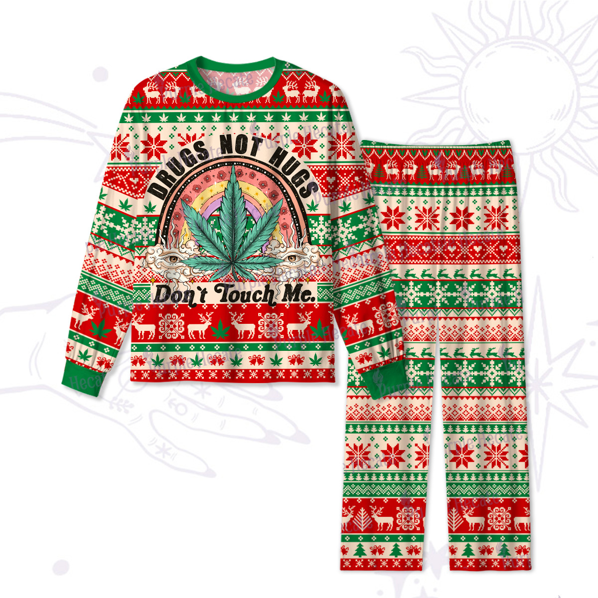 Purplehecate Drugs Not Hugs Don't Touch Me Christmas Pajamas