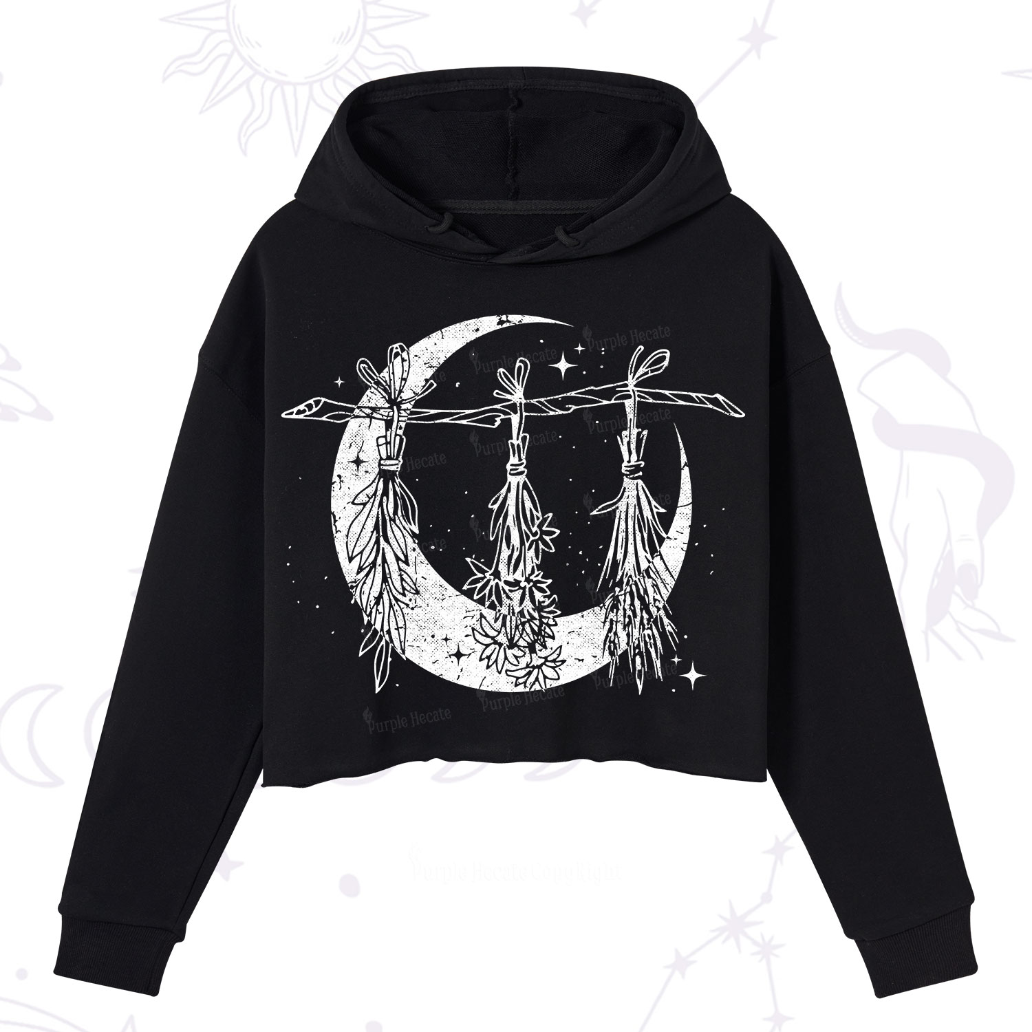 Purplehecate Witchy Moon Herbs Crop Hoodie