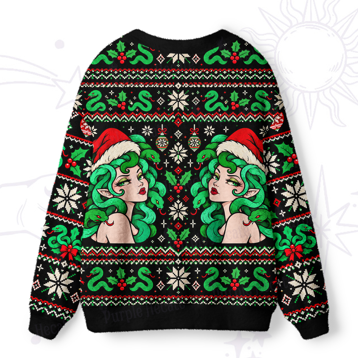 Purplehecate Twin Green-Haired Christmas Elf Ugly Cardigan Sweaters