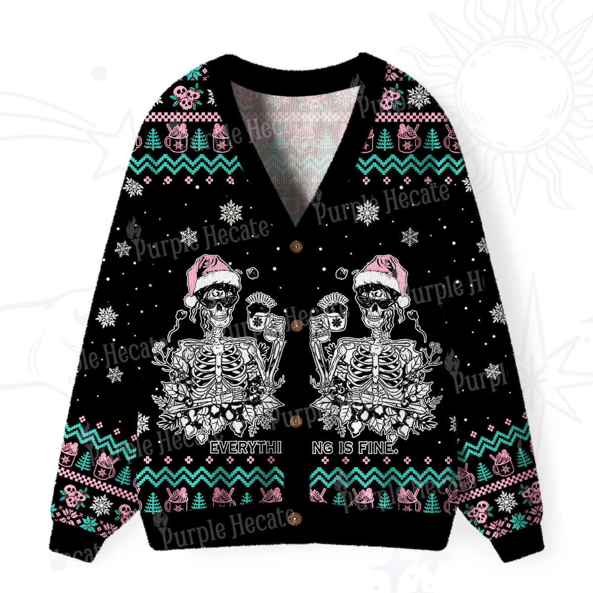 Purplehecate Everything Is Fine Christmas Ugly Cardigan Sweaters