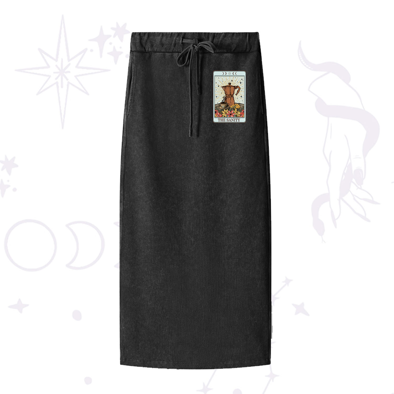 Purplehecate The Sanity Tarot Washed Drawstring Long Skirt