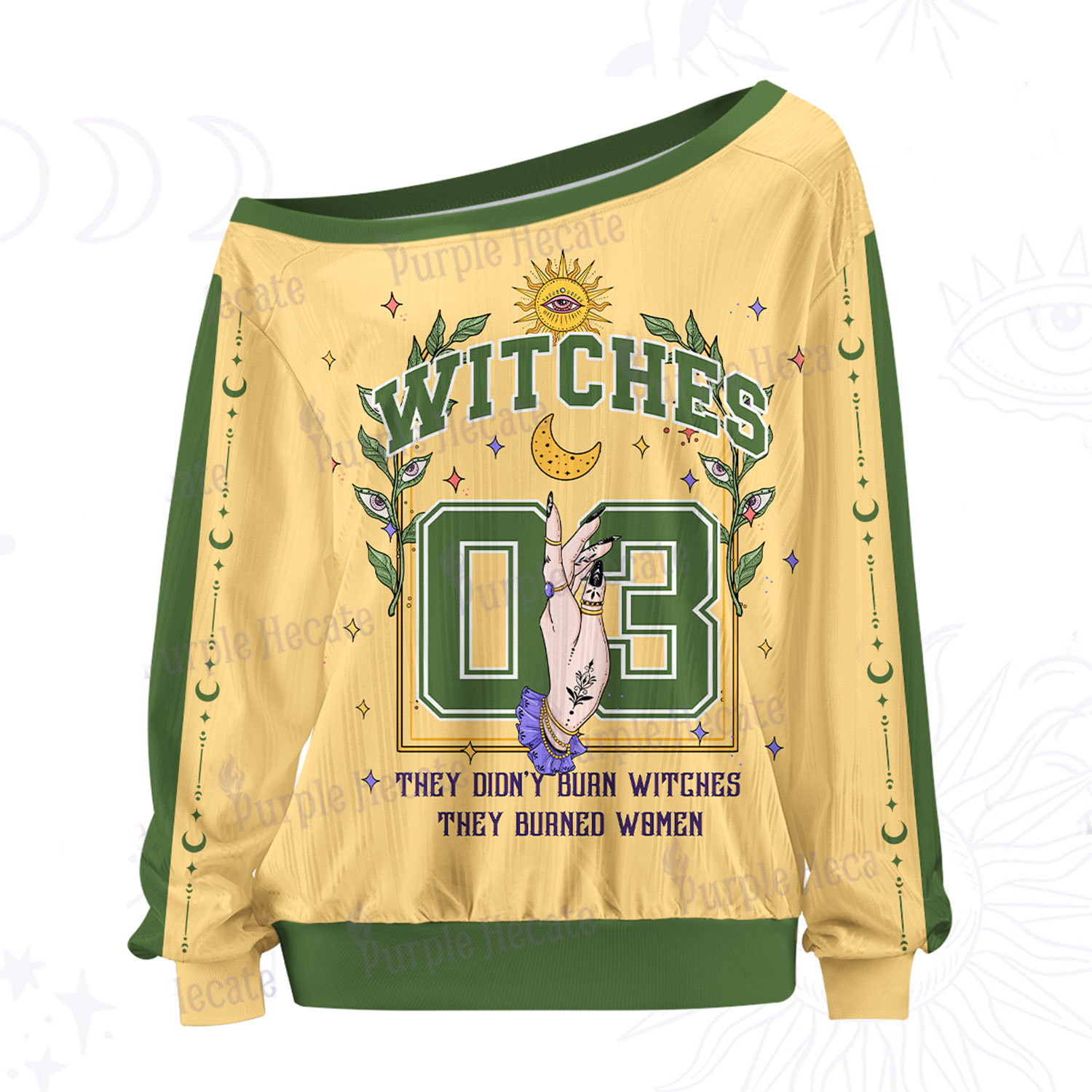 Purplehecate They Didn't Burn Witches They Burned Women Off The Shoulder Graphic Jersey