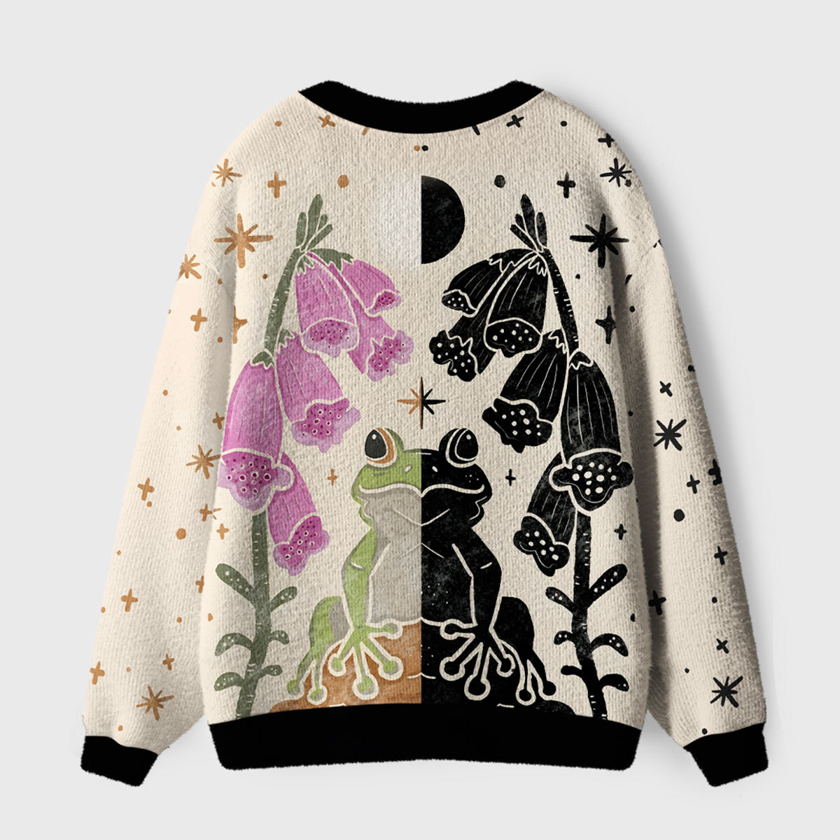 Purplehecate Dual-Tone Frog Garden Ugly Cardigan Sweaters