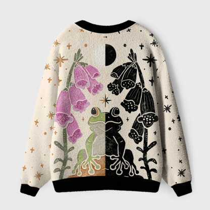 Purplehecate Dual-Tone Frog Garden Ugly Cardigan Sweaters