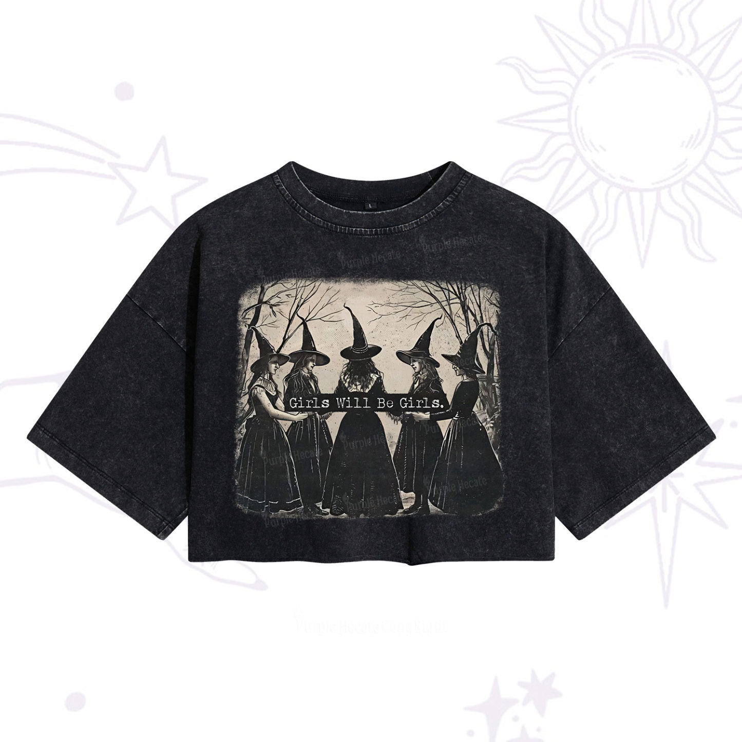 Purplehecate Girls Will Be Girls Witch Washed Cropped T-Shirt