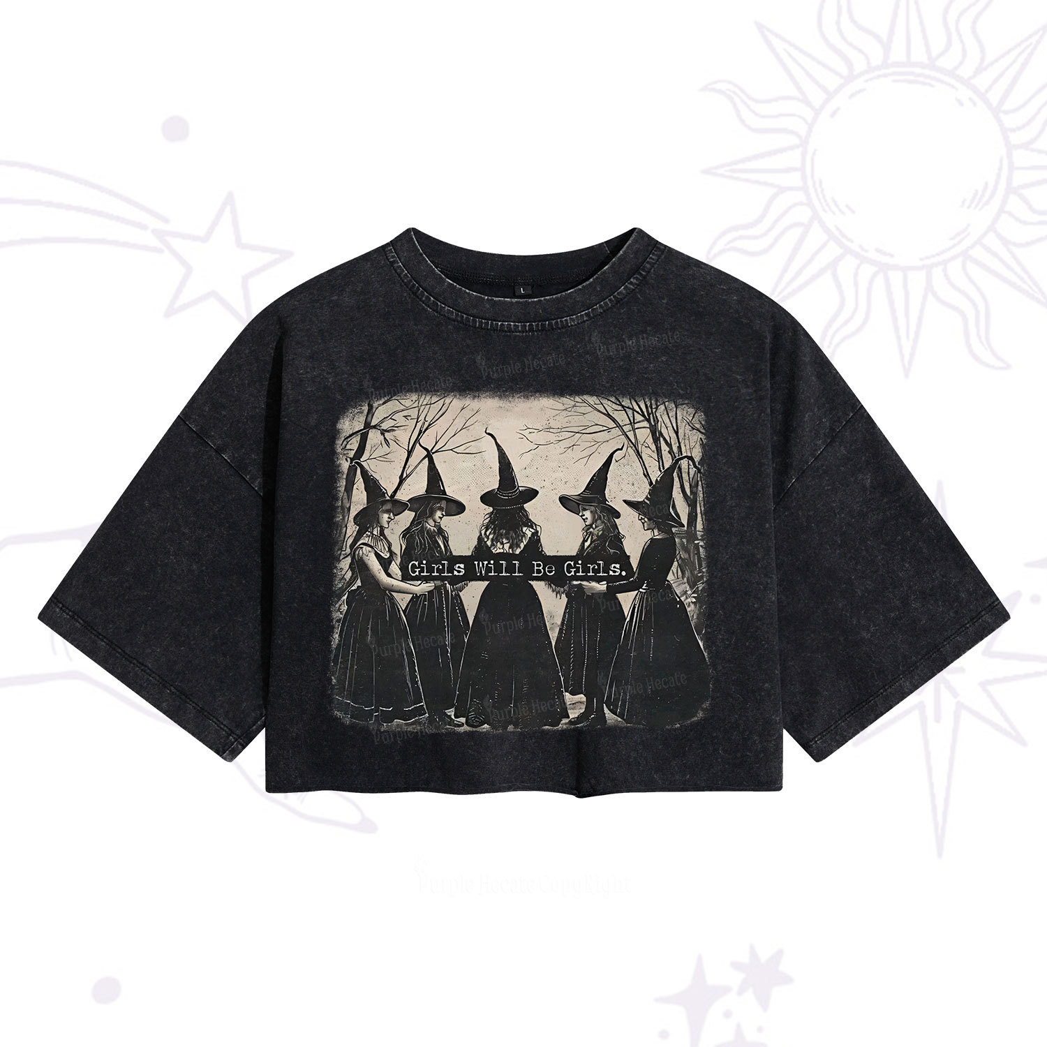 Purplehecate Girls Will Be Girls Witch Washed Cropped T-Shirt