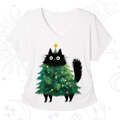 Purplehecate Black Cats Christmas Tree Christmas V-Neck T-Shirt