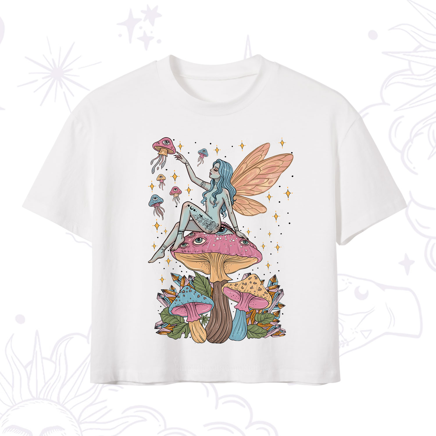 Purplehecate Celestial Fairy on Mushroom Crop T-Shirt