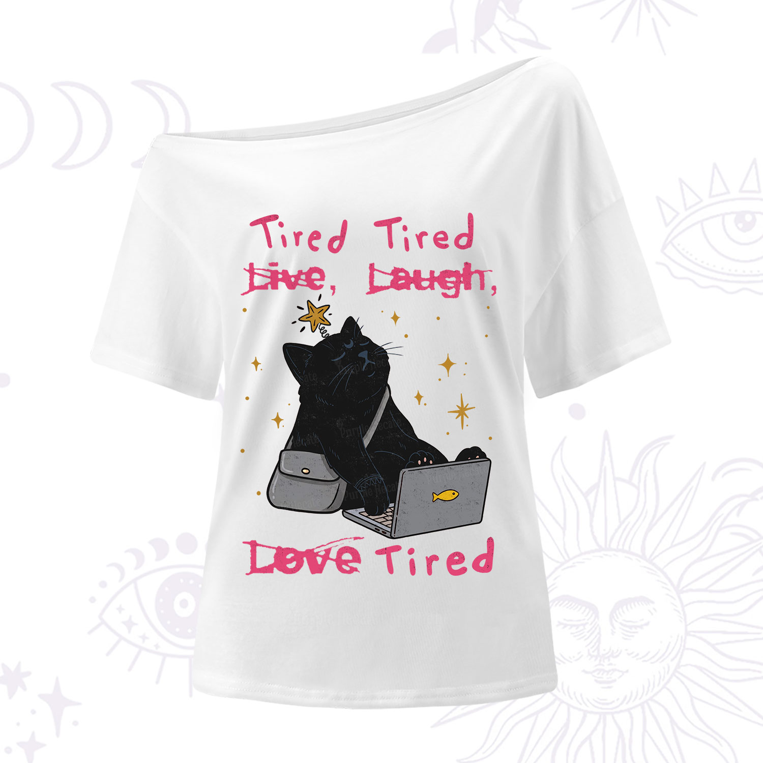 Purplehecate Tired Cat One Shoulder T-Shirt