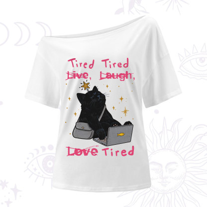 Purplehecate Tired Cat One Shoulder T-Shirt