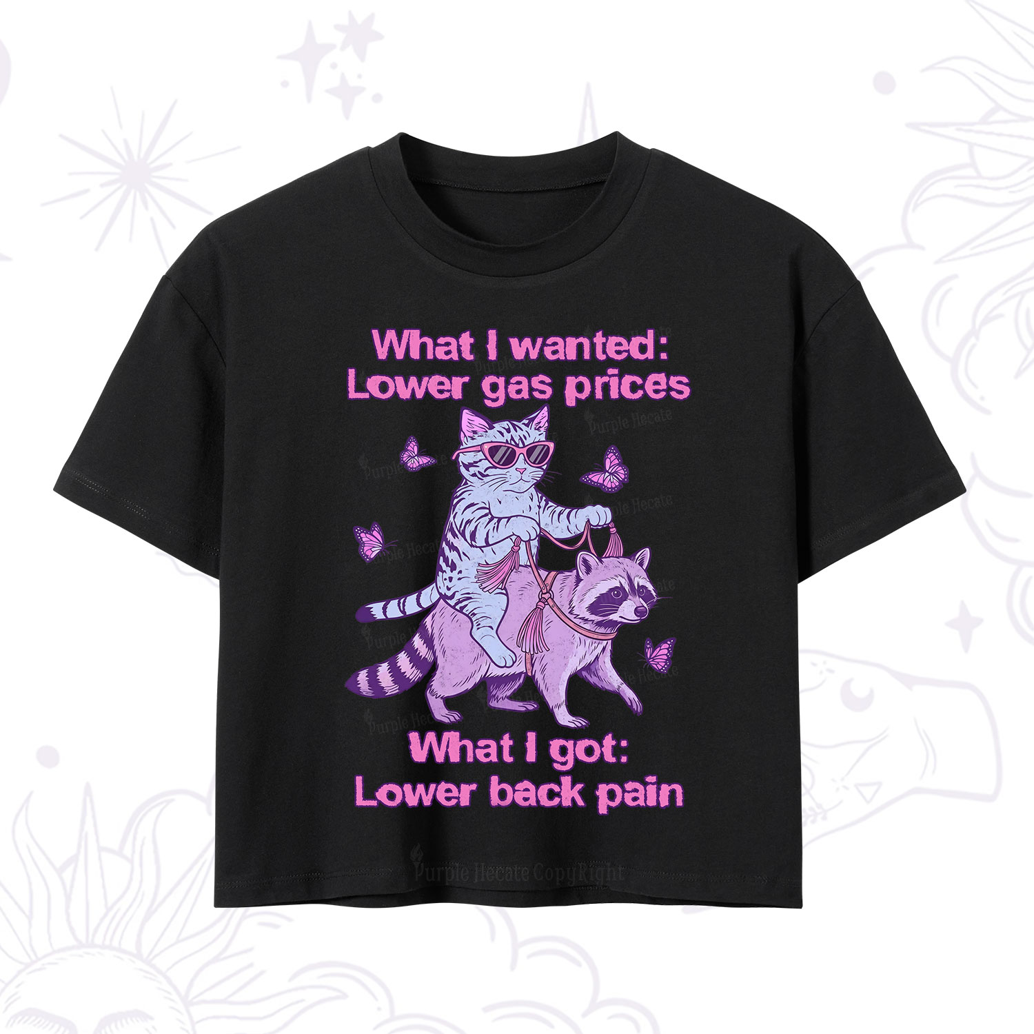 Purplehecate Lower Gas Prices Lower Back Pain Cat Crop T-Shirt