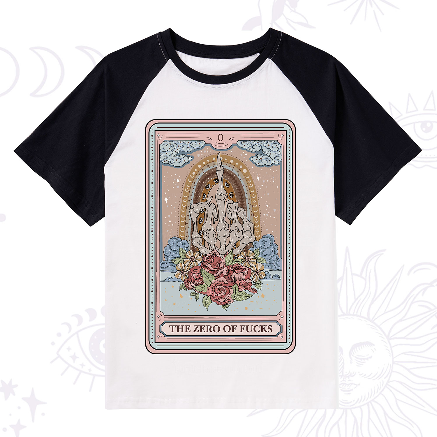 Purplehecate The Zero Of Fucks Tarot Raglan Short Sleeve T‑Shirt