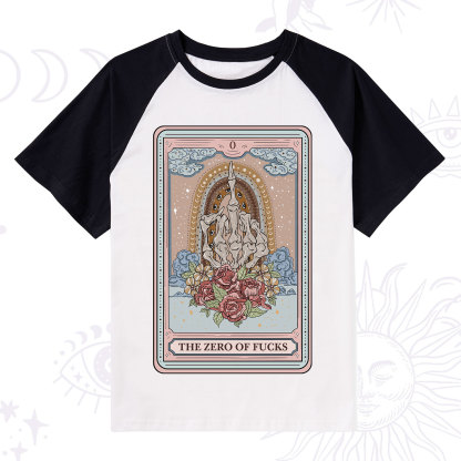 Purplehecate The Zero Of Fucks Tarot Raglan Short Sleeve T‑Shirt