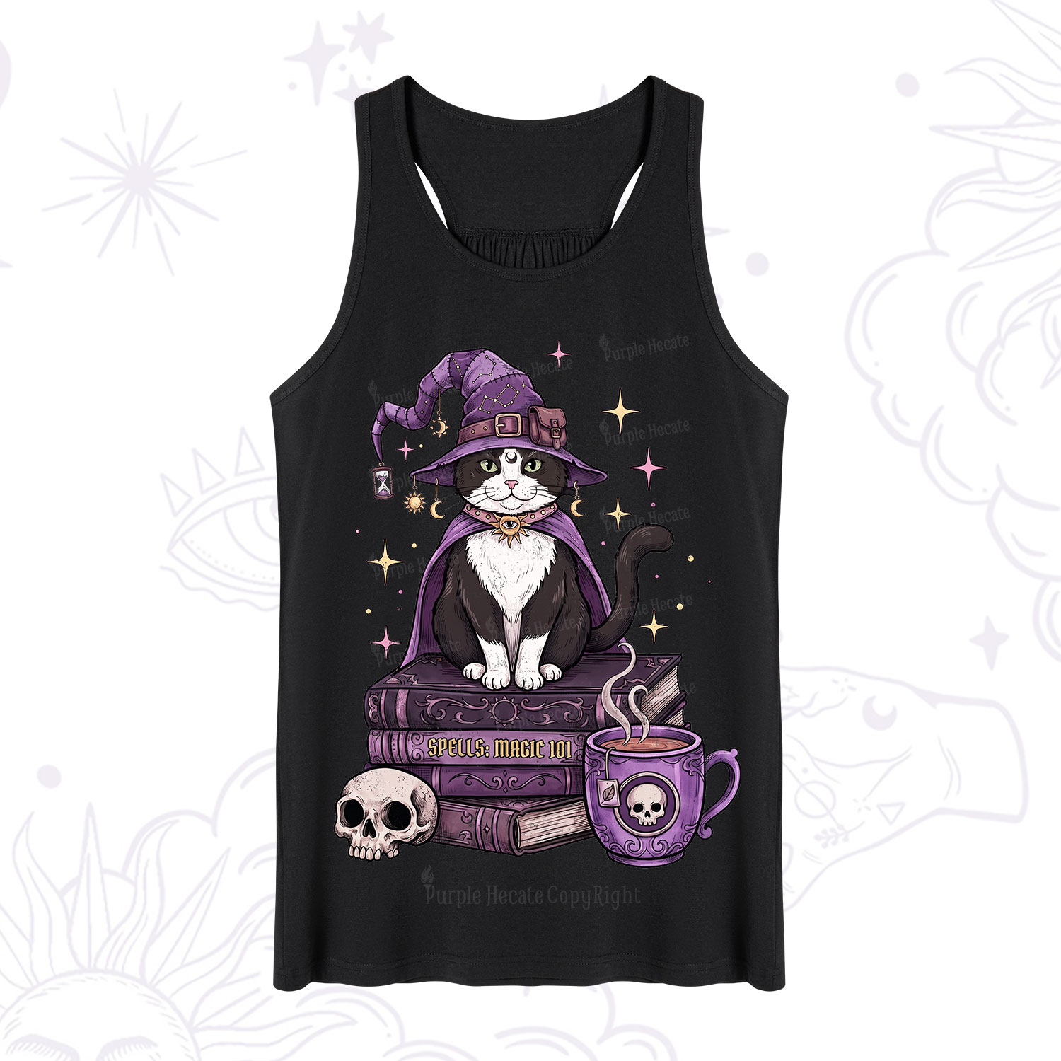 Purplehecate Witchy Cat Spell Books Tank