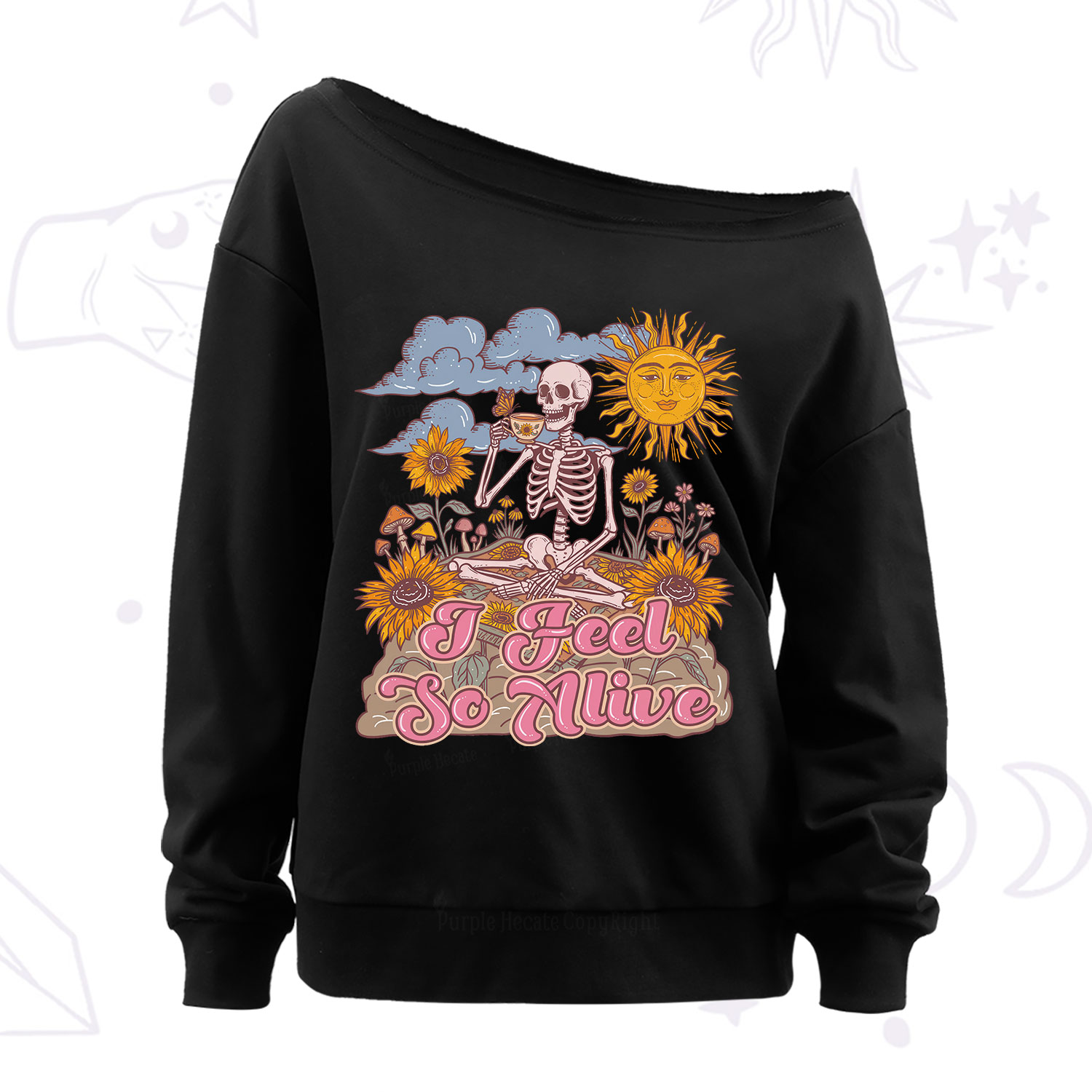 Purplehecate I feel So Alive Dancing Sarcastic Skeleton Off The Shoulder Sweatshirt