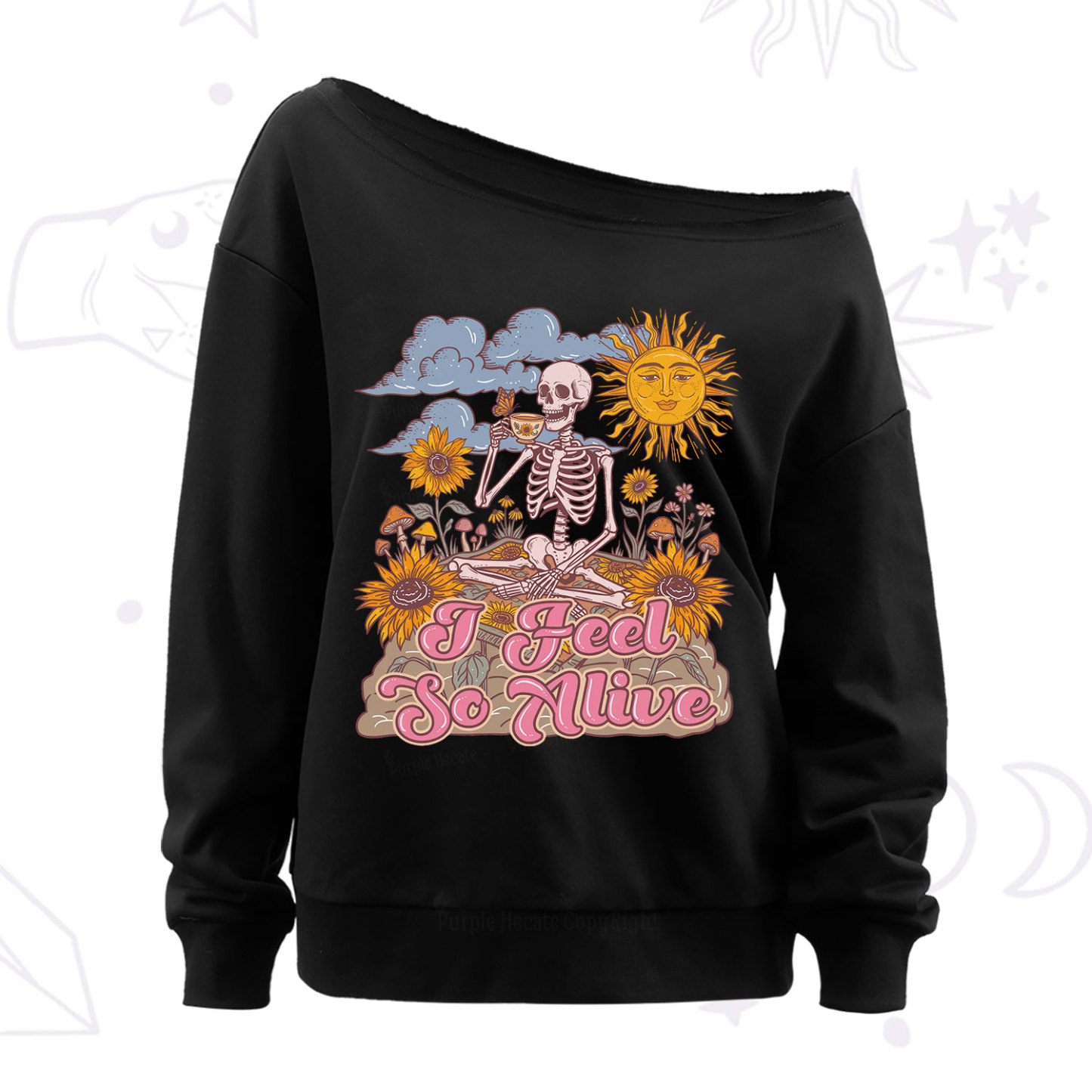 Purplehecate I feel So Alive Dancing Sarcastic Skeleton Off The Shoulder Sweat