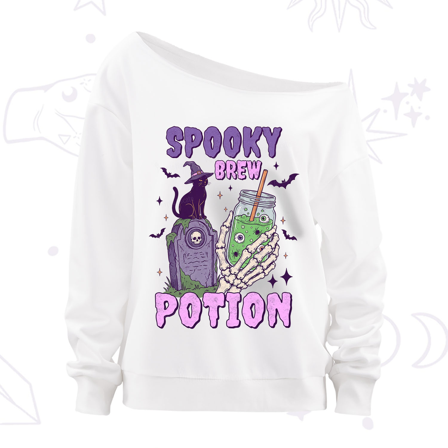 Purplehecate Spooky Brew Potion Halloween Off The Shoulder Sweatshirt