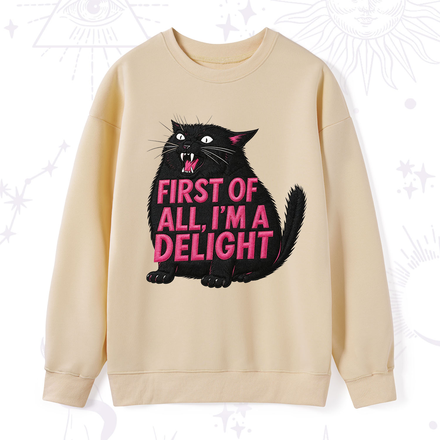 Purplehecate First Of All I'm A Delight Cat Embroidered Sweatshirt