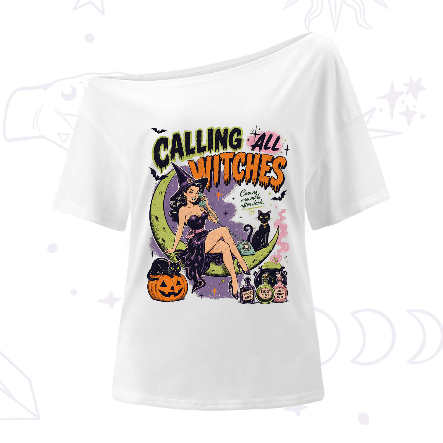 Purplehecate Calling All Witches Halloween One Shoulder T-Shirt