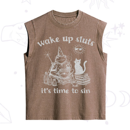 Purplehecate Wake Up Sluts It's Time to Sin Witch Frog Vintage Washed Tank