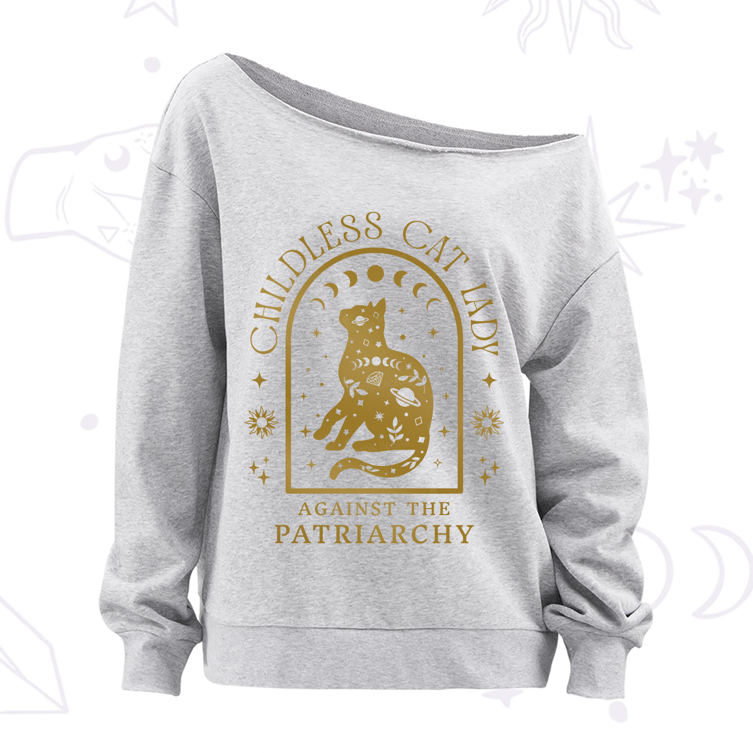 Purplehecate Childless Cat Lady Against the Patriarchy Off The Shoulder Sweatshirt
