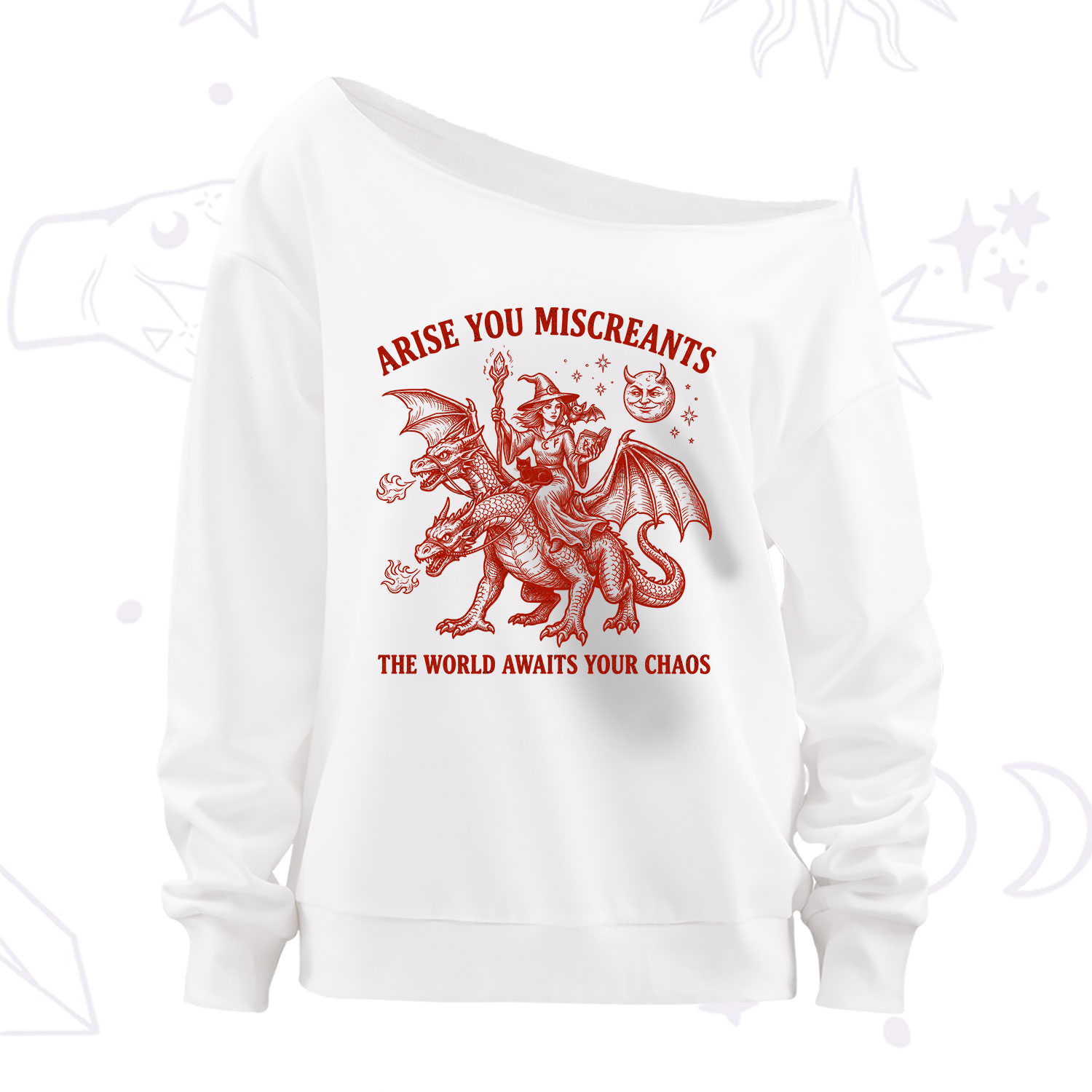 Purplehecate Arise You Miscreants Chaos Rider Witch Off The Shoulder Sweatshirt