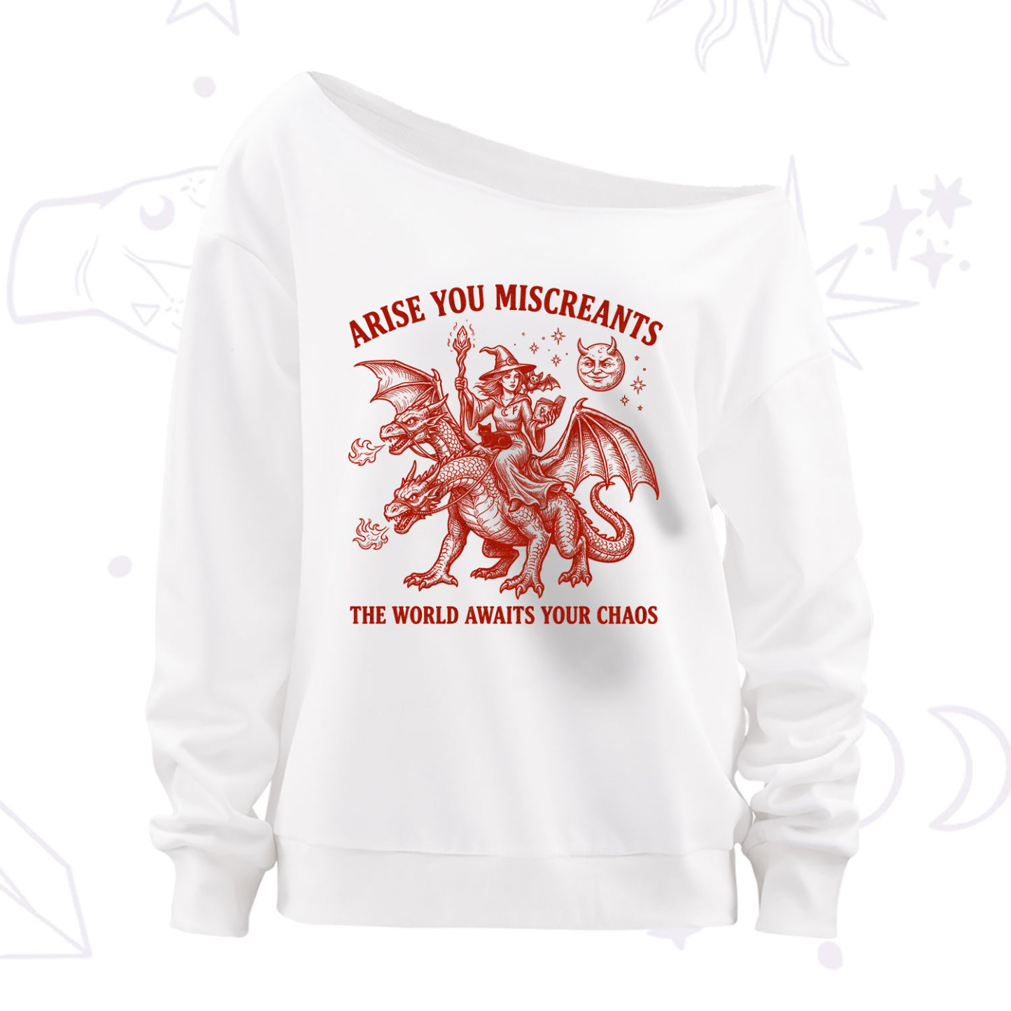 Purplehecate Arise You Miscreants Chaos Rider Witch Off The Shoulder Sweatshirt