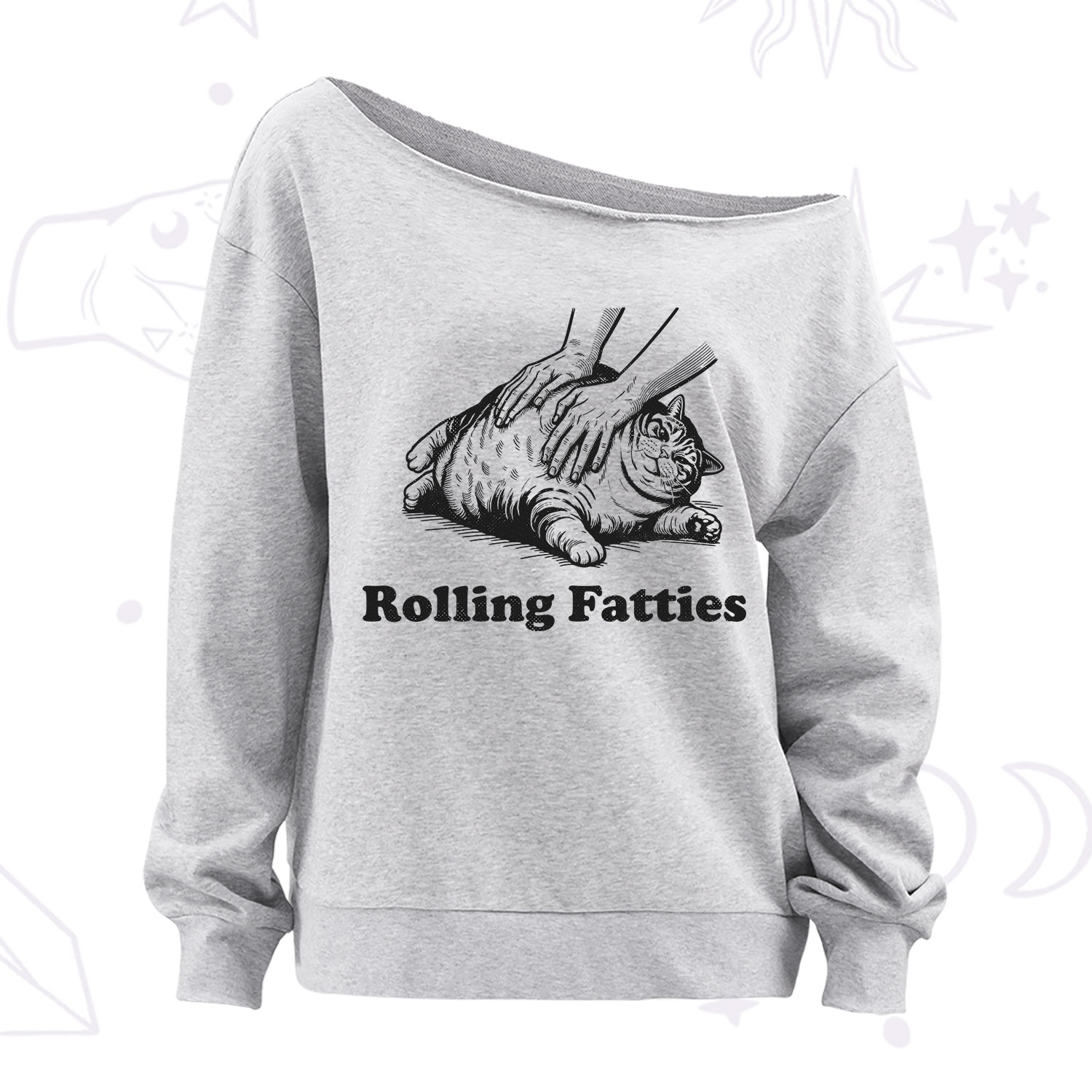 Purplehecate Rolling Fatties Cat Off The Shoulder Sweatshirt