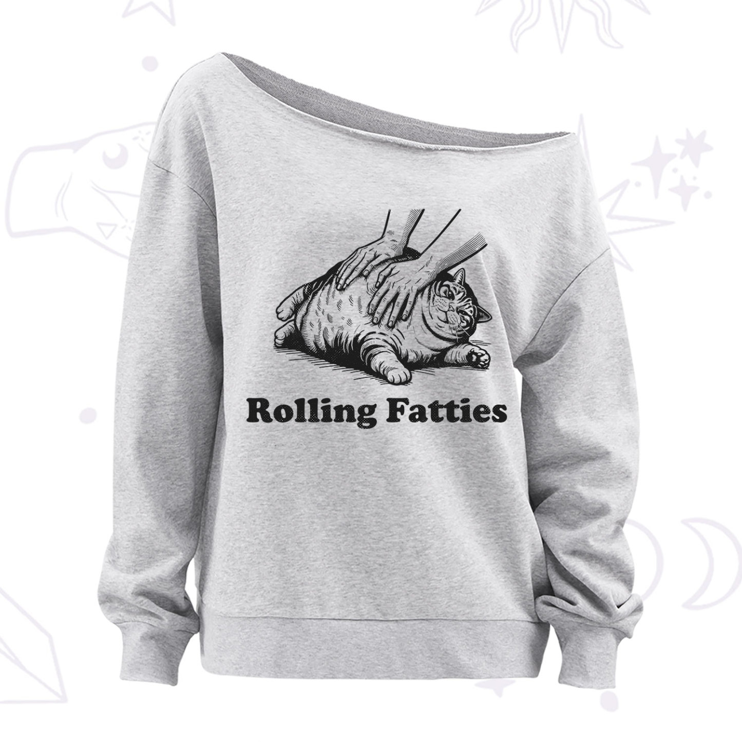 Purplehecate Rolling Fatties Cat Off The Shoulder Sweatshirt