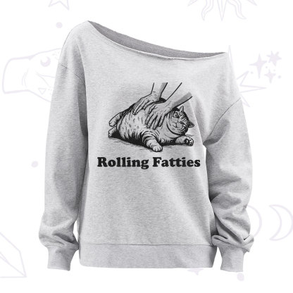 Purplehecate Rolling Fatties Cat Off The Shoulder Sweatshirt