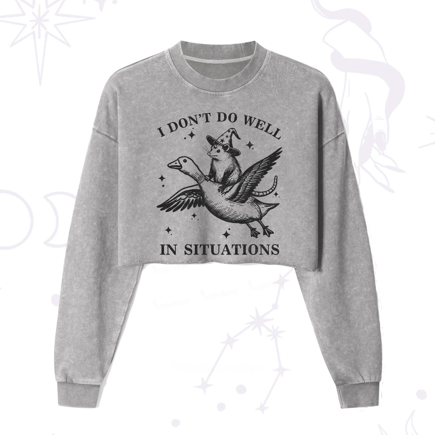 Purplehecate I Don't Do Well In Situations Cropped Washed Sweatshirt