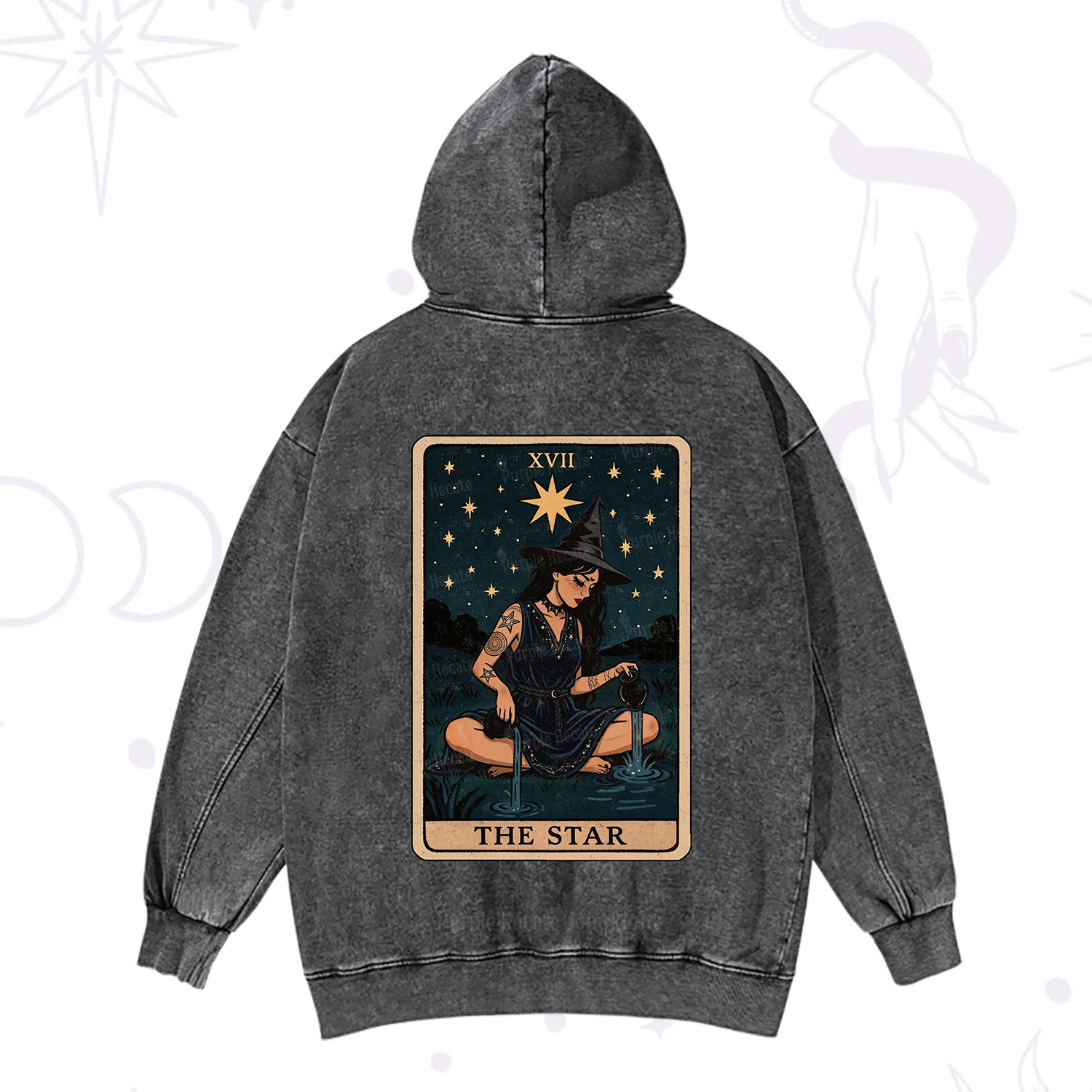 Purplehecate The Star Witch Tarot Washed Hoodie