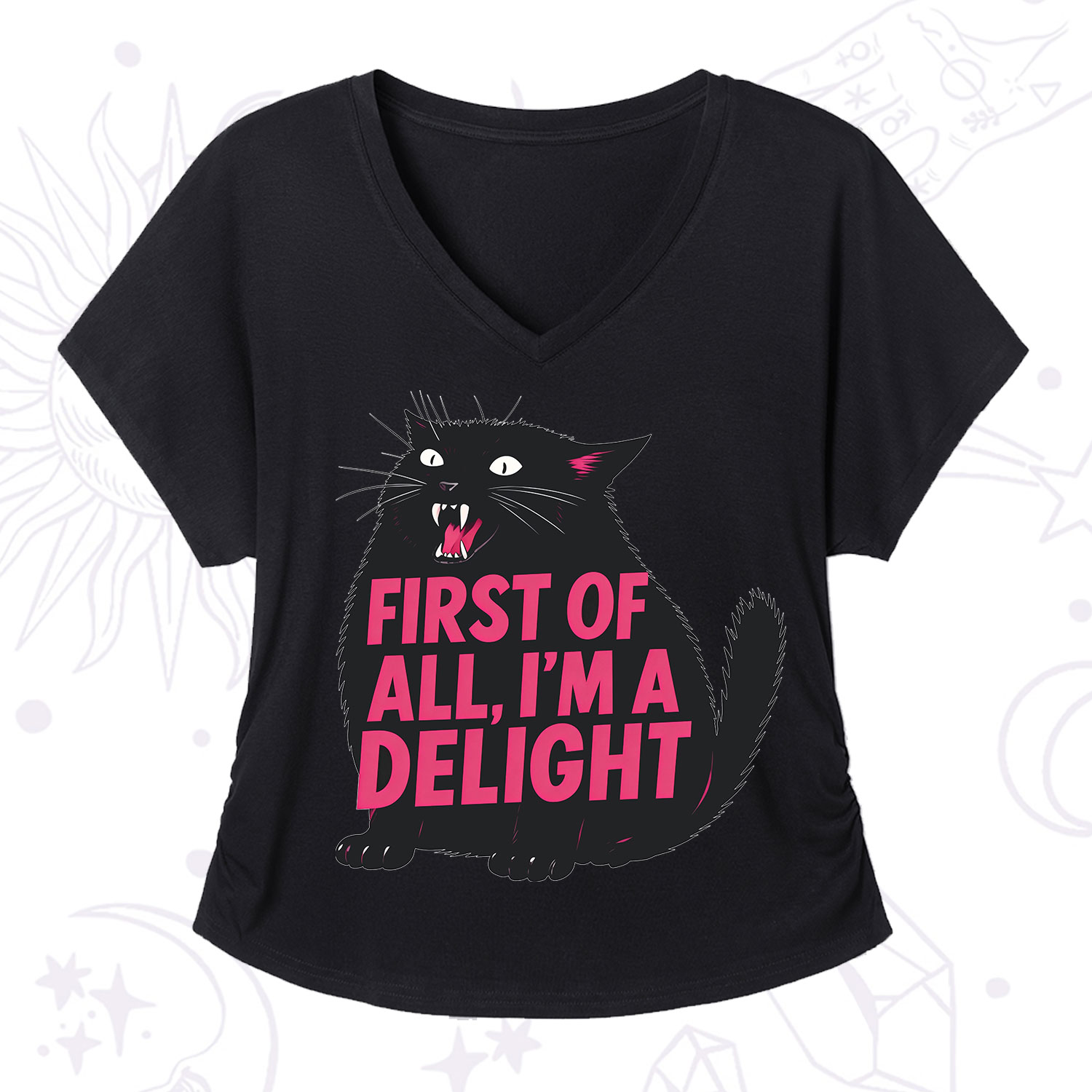 Purplehecate First Of All I'm A Delight Cat V-Neck T-Shirt