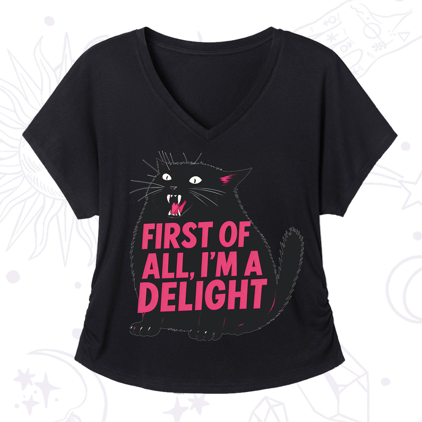 Purplehecate First Of All I'm A Delight Cat V-Neck T-Shirt