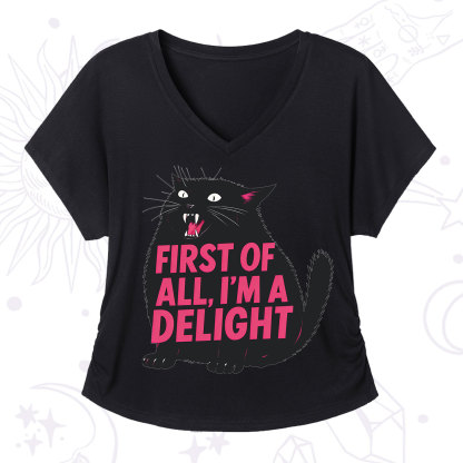 Purplehecate First Of All I'm A Delight Cat V-Neck T-Shirt