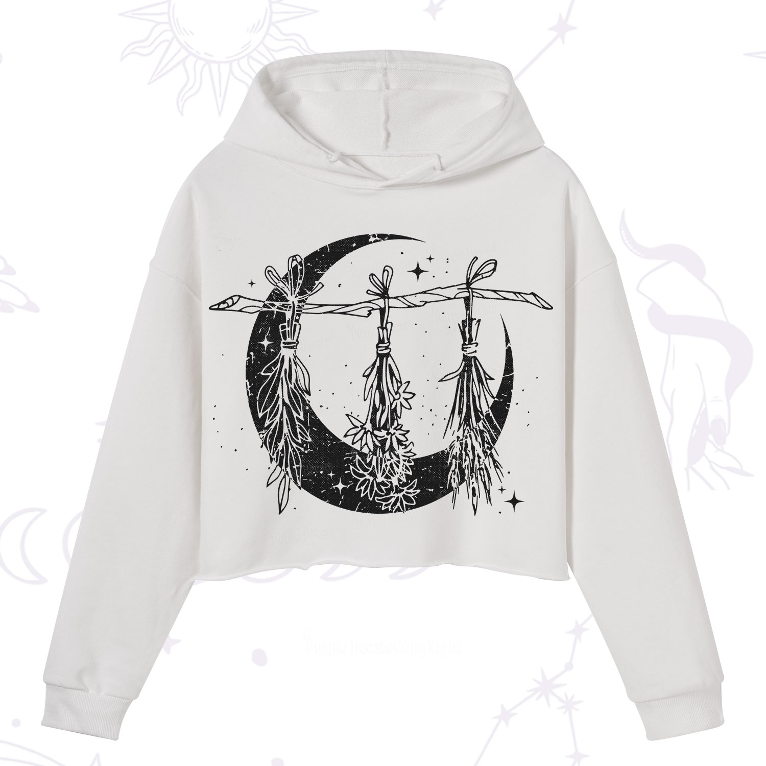 Purplehecate Witchy Moon Herbs Crop Hoodie