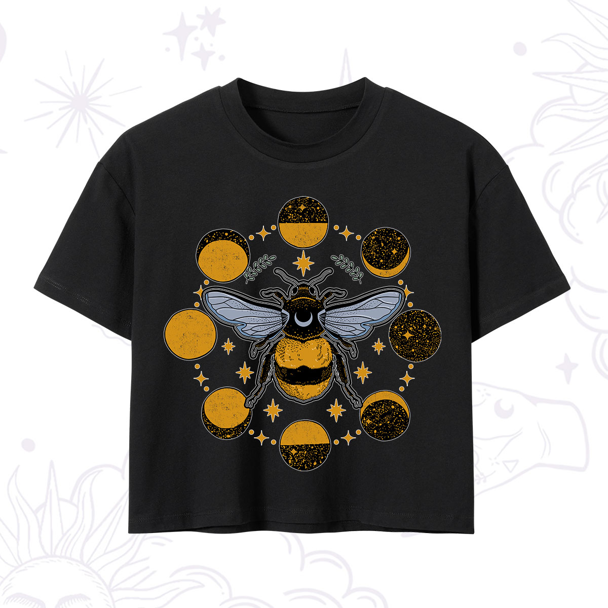 Purplehecate Phases of the Moon Bee Crop T-Shirt 