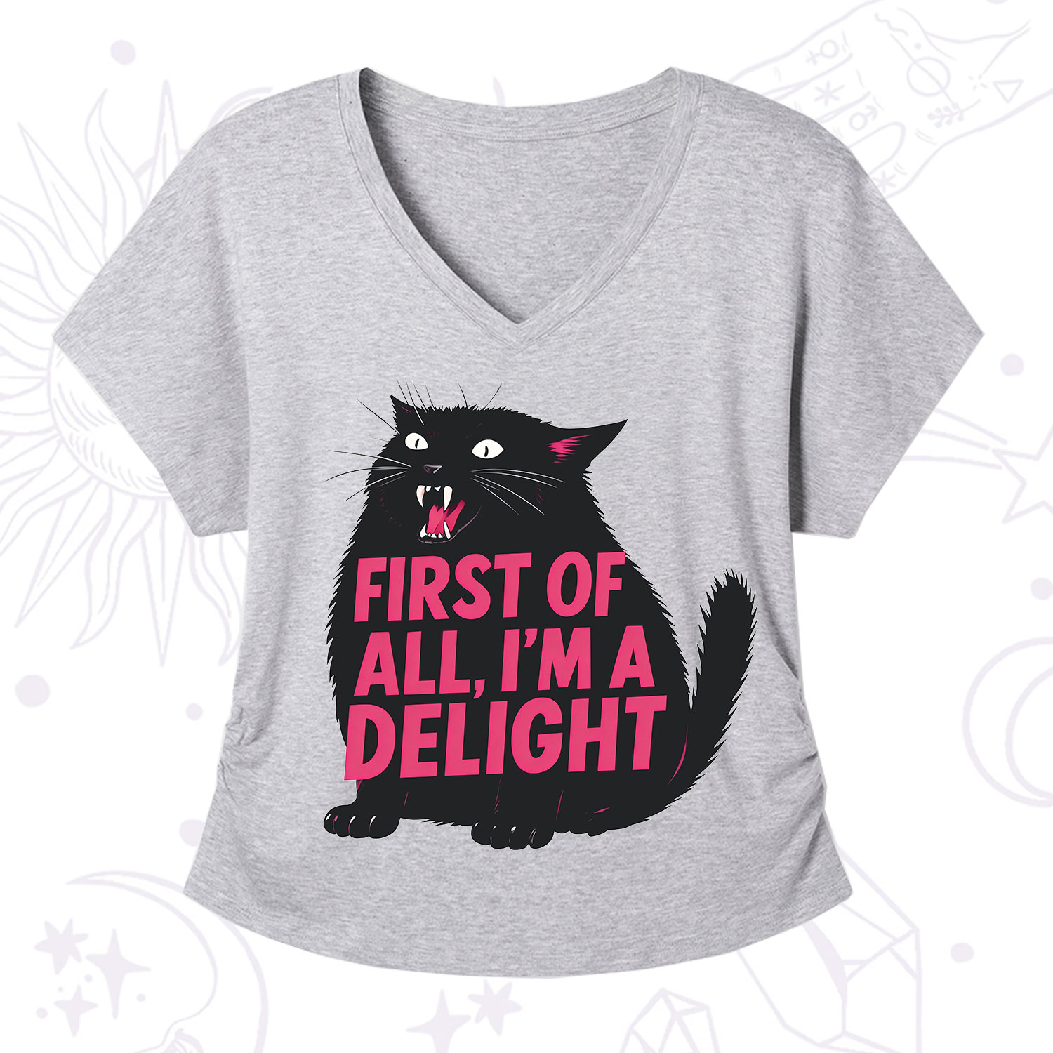 Purplehecate First Of All I'm A Delight Cat V-Neck T-Shirt