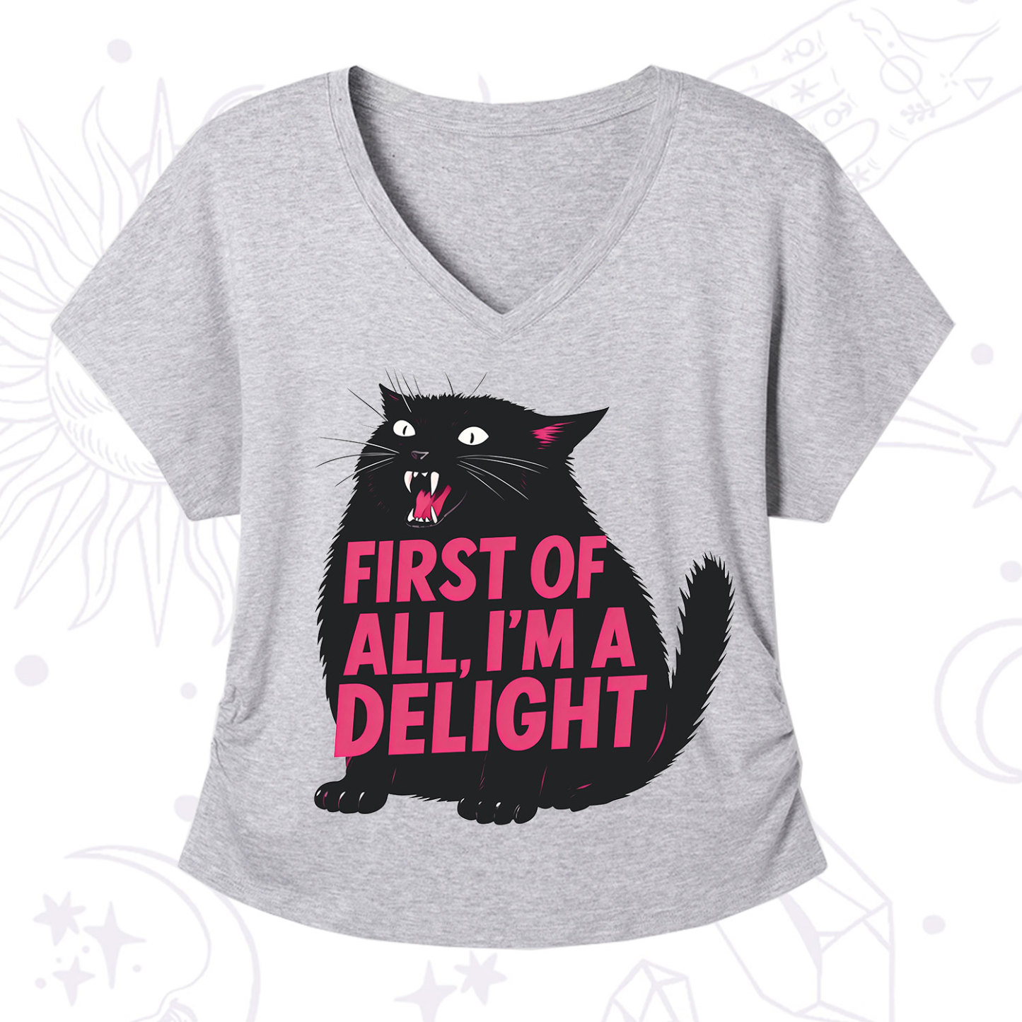 Purplehecate First Of All I'm A Delight Cat V-Neck T-Shirt