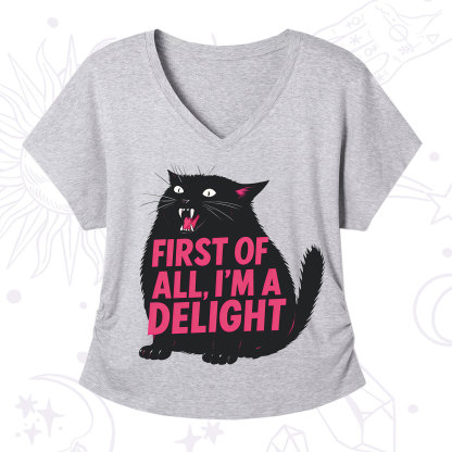 Purplehecate First Of All I'm A Delight Cat V-Neck T-Shirt